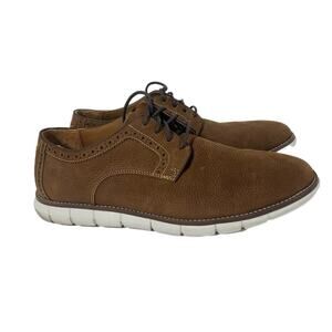 Johnston Murphy Men 10M Holden Plain Toe Brown Tumbled Nubuck Oxfords Sheepskin